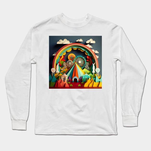 3D Effect Papercut Art - Fairground Scene Long Sleeve T-Shirt by TheArtfulAI